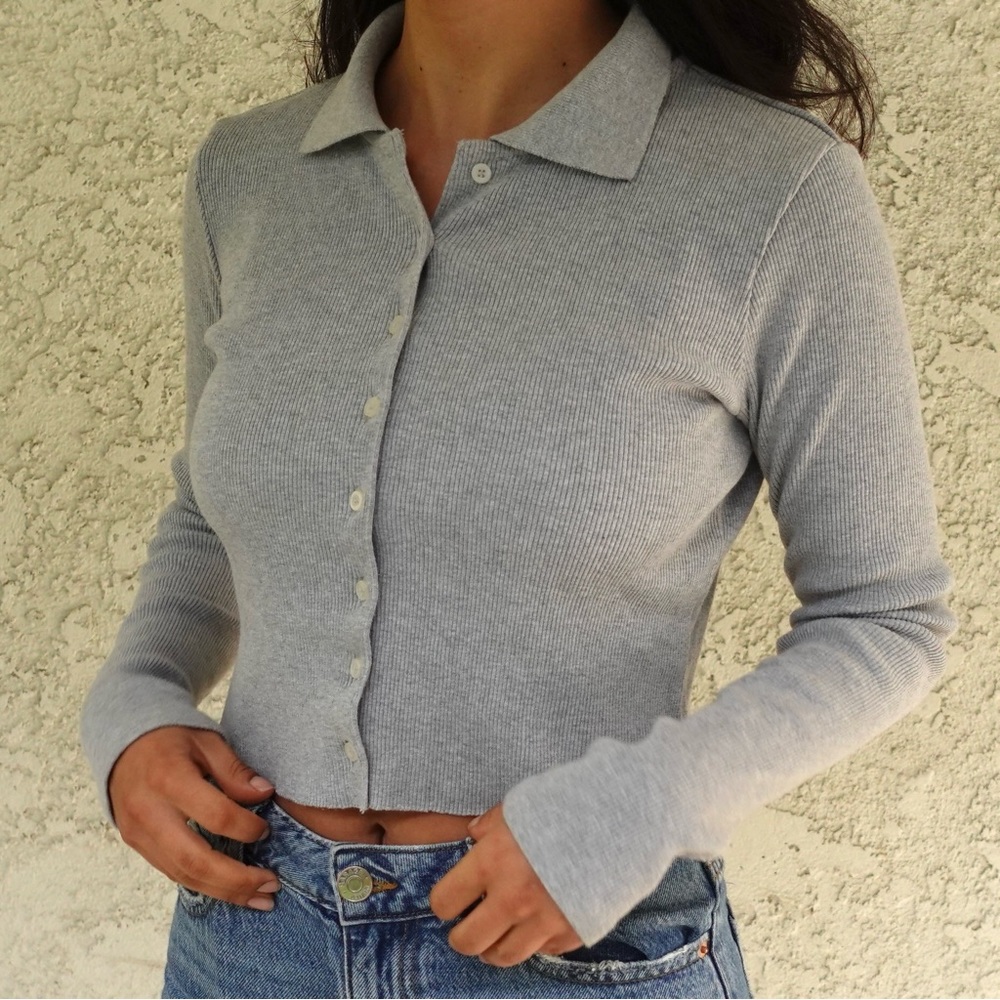 Brandy Melville Gray Button Up Long Sleeve